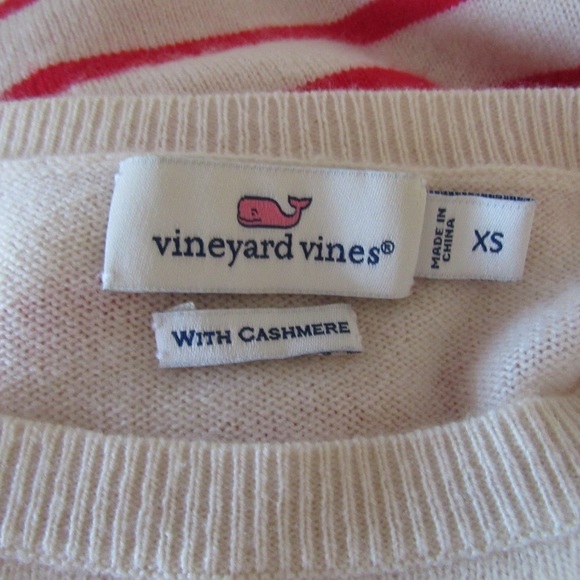 Vineyard Vines Cream Red Striped Sweater XS Wool Cashmere Nautical Knit Preppy - Picture 8 of 9